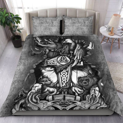 Ligerking Bedding Set - Viking Odin Wolf Bear Raven Bedding Set A95