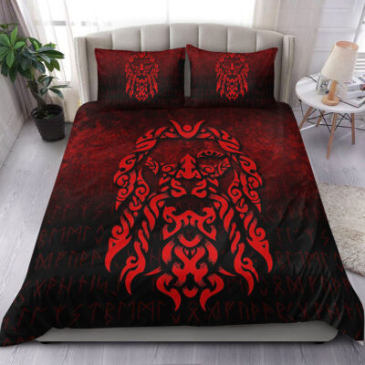 Ligerking Bedding Set - Viking God Odin Allfather In Asgard Raven God - Red Version Bedding Set A7