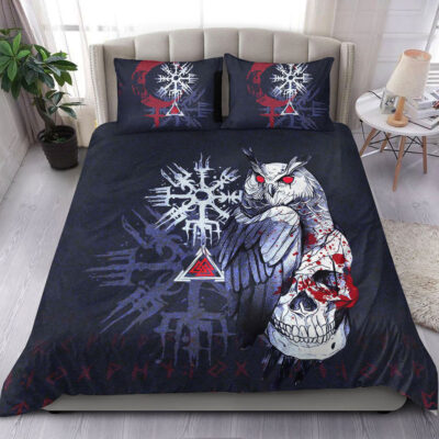 Ligerking Bedding Set - Viking Owl Skull Blood Blue Style Bedding Set A94