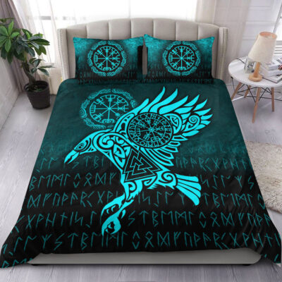 Ligerking Bedding Set - Raven Vegvisir Tattoo - Cyan Version Bedding Set A7