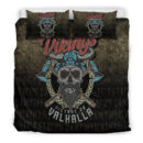 Ligerking Bedding Set - Vikings Victory Or Valhalla Skull With Crossed Axe Bedding Set A95