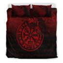 Ligerking Bedding Set - Viking Vegvisir Rune with Crow - Red Version Bedding Set A7