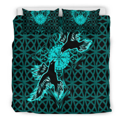 Ligerking Bedding Set -Viking Raven Cross Turquoise Bedding Set A95