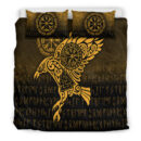 Ligerking Bedding Set - Raven Vegvisir Tattoo - Gold Version Bedding Set A7