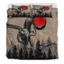 Ligerking Bedding Set - Viking Huginn and Muninn Raven on Tree Branch and Blood Moon Bedding Set A35
