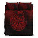 Ligerking Bedding Set - Viking Vegvisir Rune with Crow - Red Version Bedding Set A7