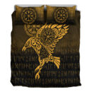 Ligerking Bedding Set - Raven Vegvisir Tattoo - Gold Version Bedding Set A7
