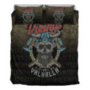 Ligerking Bedding Set - Vikings Victory Or Valhalla Skull With Crossed Axe Bedding Set A95