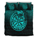Ligerking Bedding Set - Viking Vegvisir Rune with Crow - Cyan Version Bedding Set A7