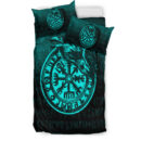 Ligerking Bedding Set - Viking Vegvisir Rune with Crow - Cyan Version Bedding Set A7
