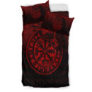 Ligerking Bedding Set - Viking Vegvisir Rune with Crow - Red Version Bedding Set A7