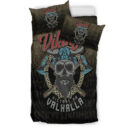 Ligerking Bedding Set - Vikings Victory Or Valhalla Skull With Crossed Axe Bedding Set A95