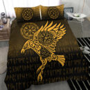 Ligerking Bedding Set - Raven Vegvisir Tattoo - Gold Version Bedding Set A7