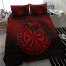 Ligerking Bedding Set - Viking Vegvisir Rune with Crow - Red Version Bedding Set A7