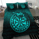 Ligerking Bedding Set - Viking Vegvisir Rune with Crow - Cyan Version Bedding Set A7