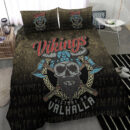 Ligerking Bedding Set - Vikings Victory Or Valhalla Skull With Crossed Axe Bedding Set A95