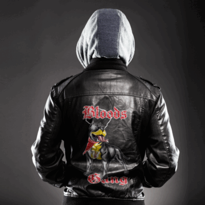 Ligerking Jacket - Bloods Skull Zipper Leather Jacket A31