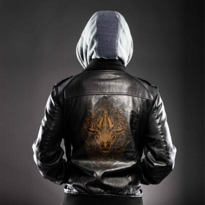 Ligerking - Viking Warriors Skull and Axe Wing Style Leather Jacket A35