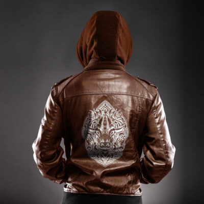 Ligerking - Bull Head Viking Gold Leather Jacket A35
