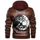 Ligerking - Celtic Symbol Of Yin And Yang Druidic Yggdrasil Tree Leather Jacket A35