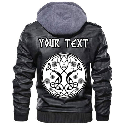 (Custom) Ligerking - Celtic Wolf Ornament Black And White Leather Jacket A35
