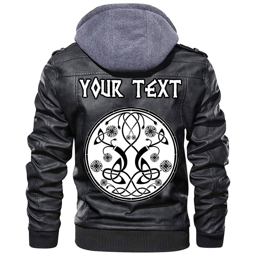 (Custom) Ligerking - Celtic Wolf Ornament Black And White Leather Jacket A35