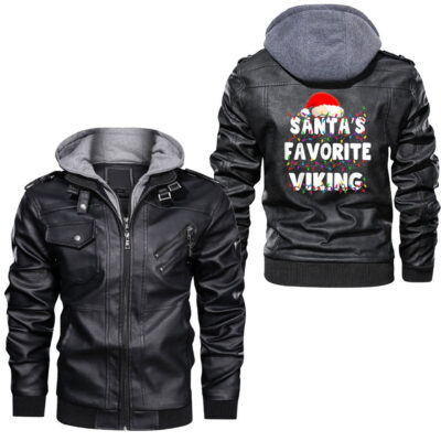 Ligerking - Classic Nordic Celtic Symbol Viking Compass Vegvisir Leather Jacket A35