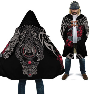 Ligerking Clothing - Mjolnir and Fenrir Tattoo Mix Ruby Red Cloak A35