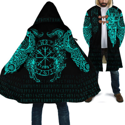 Ligerking Clothing - Viking Compass Vegvisir Tattoo - Cyan Version Cloak A7