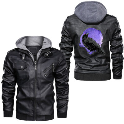 Ligerking -Crow Raven Viking Valhalla Berserker Nordic Norse Mythology Leather Jacket A35