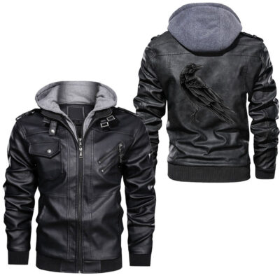 Ligerking -Dark Crow Goth Raven Bird Pet Crow Wild Animal Birder Leather Jacket A35