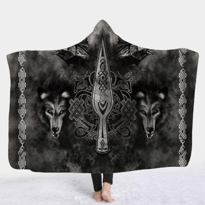 Ligerking Hooded Blanket - Double Wolf With Double Raven and Gungnir A35