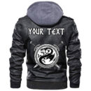 (Custom) Ligerking - Dragon Shield Axe Sword Skull Leather Jacket A35