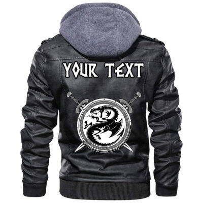 (Custom) Ligerking - Dragon Shield Axe Sword Skull Leather Jacket A35