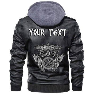 (Custom) Ligerking - Dragon,Raven,Wolfs and Vegvisir Leather Jacket A35