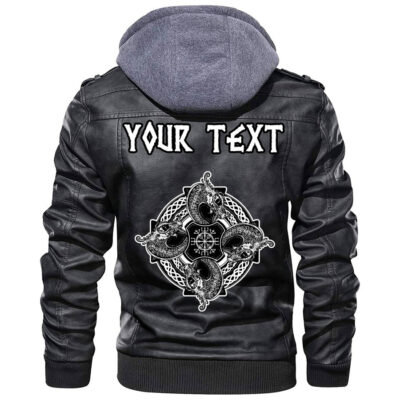 (Custom) Ligerking - Drakkar and Vegvisir Leather Jacket A35