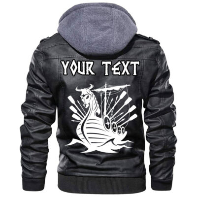 (Custom) Ligerking - Drakkar On Fire And Norse Runes Leather Jacket A35
