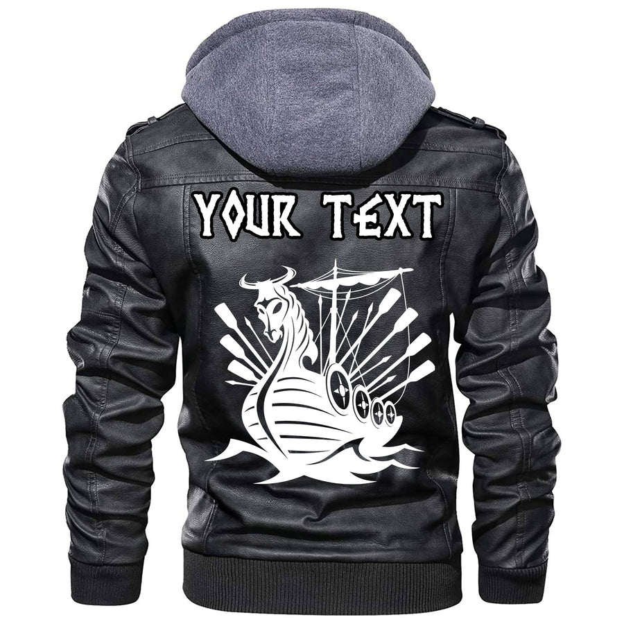 (Custom) Ligerking - Drakkar On Fire And Norse Runes Leather Jacket A35
