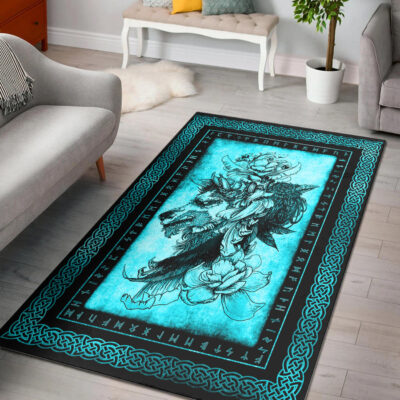 Ligerking Area Rug - Fenrir Raven and Flower Cyan Area Rug A35