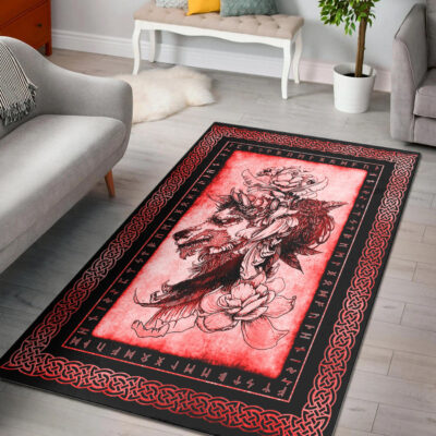 Ligerking Area Rug - Fenrir Raven and Flower Red Area Rug A35