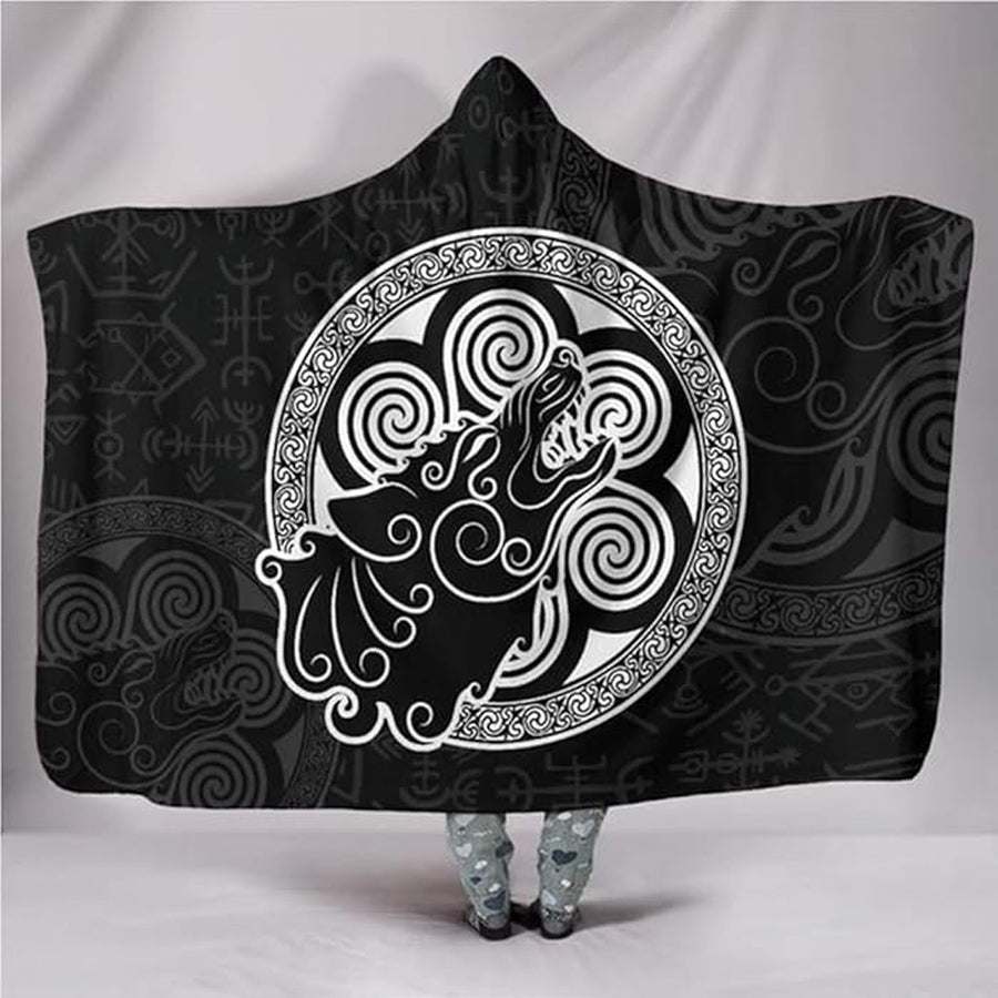Ligerking Hooded Blanket - Fenrir Tattoo Stylized A35