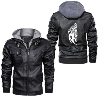 Ligerking - Fenrir Wolf Nordic Viking Ragnarok Pagan Runes Leather Jacket A35