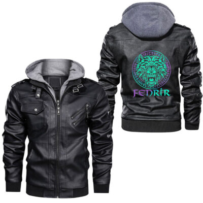 Ligerking - Fenrir Wolf Viking Norse Mythology Nordic Myth Animal Runes Leather Jacket A35