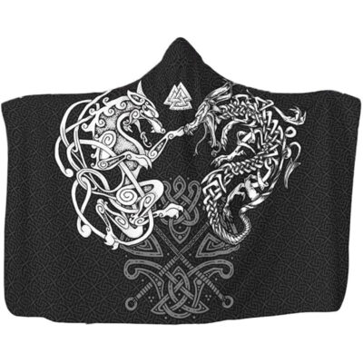 Ligerking Hooded Blanket - Fenrir Wolf and Valknut Celtic Pattern A35