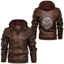 Ligerking - Fenrir Wolf Of Odin Norse Runes Thor Hammer Mjolnir Leather Jacket A35