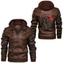 Ligerking - Fenrir Wolf Nordic Symbol Rune Thor Odin Norsemen Viking Leather Jacket A35