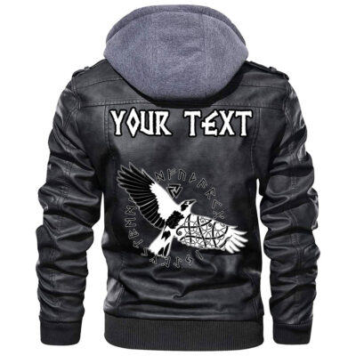 (Custom) Ligerking - Fighting Axes Raven Skull Fantasy Warrior Inscription Hero Leather Jacket A35