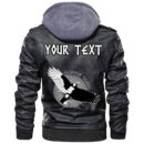 (Custom) Ligerking - Flying Black Raven In Circle Of Scandinavian Runic Symbols Leather Jacket A35