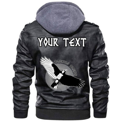 (Custom) Ligerking - Flying Black Raven In Circle Of Scandinavian Runic Symbols Leather Jacket A35