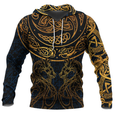 Ligerking Hoodie - Gold Dragon Triple Horns Vegvisir A35